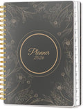 2026 Planner, Weekly and Monthly Planners with Tabs, A5 Spiral Bound Daily Calendar 2026 Planner, 12 Month Agenda Organizers from Jan. to Dec., Flexible Cover Appointment Book(Black Gold Flower)