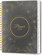 2026 Planner, Weekly and Monthly Planners with Tabs, A5 Spiral Bound Daily Calendar 2026 Planner, 12 Month Agenda Organizers from Jan. to Dec., Flexible Cover Appointment Book(Black Gold Flower)