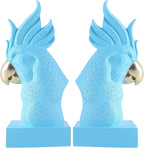 JOOMBE Blue Parrot Decorative Bookends,Set of 2 Cute Bird Animal Sculpture Book Ends to Hold Hevay Duty Books,Unique Resin Statues Book Stopper for Home Office Desk Bookshelf Decor