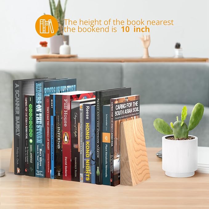 DRELIFAM Ash Wood Book Ends Heavy Duty Handmade Book Ends for Shelves Decorative Bookends to Hold Heavy Books (Ash Wood Small)