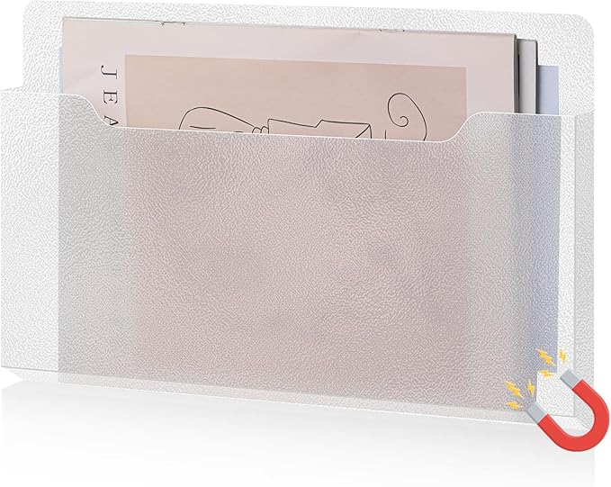 Feifeiya Magnetic Pocket File Holder Large File Folder Organizer Paper Mail Letters Holder Wall Hanging Office Supplies for Refrigerator Whiteboard Cabinets(13.8 x 8.3 Inch,Horizontal,Clear)