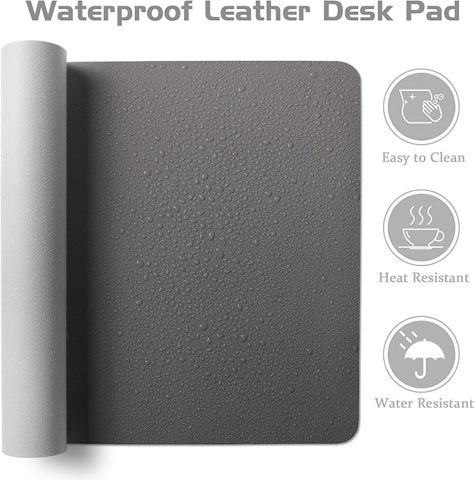 Aothia Leather Desk Pad Protector, Office Desk Mat, Large Mouse Pad, Laptop Desk Pad, Non-Slip PU Leather Desk Blotter, Waterproof Desk Writing Pad for Office and Home (Gray, 55" x 24")