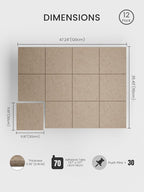 Bumusty Large Cork Board 47"x35" Alternative - 12 Pack Felt Wall Tiles with 70 Safe Removable Adhesive Tabs, 30 Pushpins, Cork Boards for Walls Pin Board Tack Board Cork Board (Dark Camel)