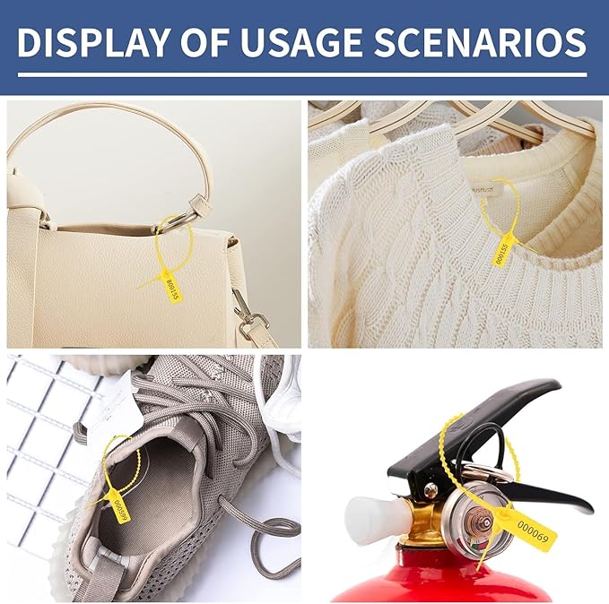 1000Pcs Plastic Tamper Shipping Seals Pull-Tite Security Seal Signage Numbered Fire Extinguisher Tags Zip Ties Labels Disposable Self Locking for Logistics, Luggage,Transport (Yellow, 1000pcs)
