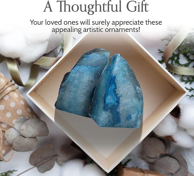 Nature's Decorations Agate Bookends - A Quality Teal Geode with Non-Skid Rubber Bumpers for Shelves, Office, Home Decor - Heavy Duty Cool Crystal Stone (3-4 LB)