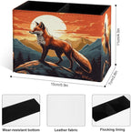 Famame Mountains Red Fox Sunset Pencil Holder for Desk, Leather Desktop Container Pen Cup Storage Study Table Pen Organizer Makeup Brush Holder for Classroom Office Home