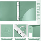Henoyso 12 Pcs 3 Ring Binder 2 Inch Round Fits Letter Size 8.5'' x 11'' Paper Plastic Flexible Binder Bulk Holds 490 Sheets with 1 Pockets Versatile Organizer for Home Office School (Sage Green)