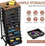 SYKIARIOL Rolling Cart with Drawers,12 Drawer Rolling Cart,Rolling storage cart with drawers,Black Rolling Drawer Cart,Teacher Rolling Cart for Classroom Storage,Craft Cart with Wooden Tabletop