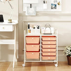 GOFLAME 9-Drawer Rolling Storage Cart, Mobile Utility Cart with Removable Drawers & Metal Frame, Art Craft Organizer Cart with Lockable Wheels, Storage Drawer Cart for Home Office School, Peach Fuzz