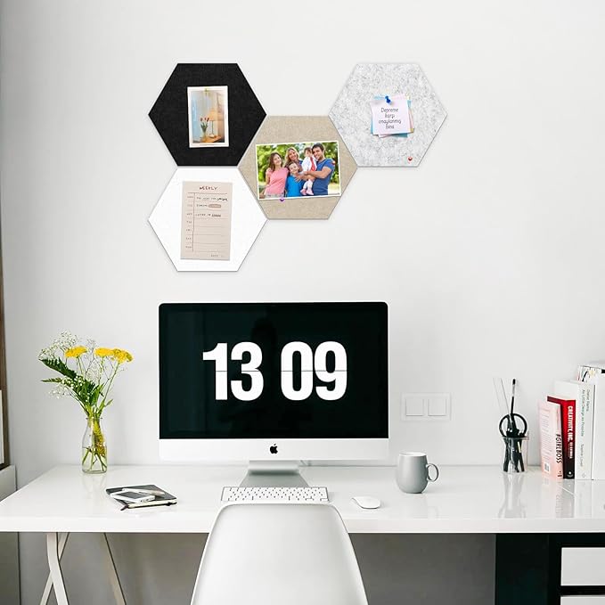 Uoisaiko 12" Large Bulletin Board with 15 Push Pins, Pack of 4 Hexagon Felt Pin Board Notice Boards for Home Office, Felt Wall Tiles for Photos Memos (Camel Grey)