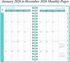 2026 Pocket Planner/Calendar - 2026 Planner from January 2026 - December 2026, Planner 2026 with 12 Tabs, Twin-Wire Binding, Inner Pocket, 3.75" x 6.75, Teal