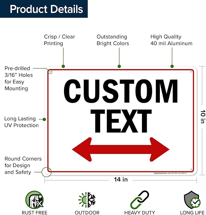 Custom Arrow,Custom Directional Sign, Two Way Arrow,10x14 Inches, Rust Free .040 Aluminum, Fade Resistant, Made in USA by My Sign Center