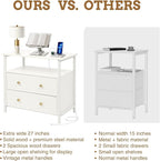 Edbuosy 27 inch Wide Night Stand with Charging Station, Bedside Table with Open Shelf, 2 Drawers Small Wood Dresser, Modern Wood Nightstand for Bedroom/Living Room (White)