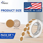 Perco Kraft Brown 1-Inch Round Circle Dot Sticker Labels with Strong and Permanent Adhesive - 1,000 Labels per Roll - Natural, Cardboard-Like Surface - Made in USA
