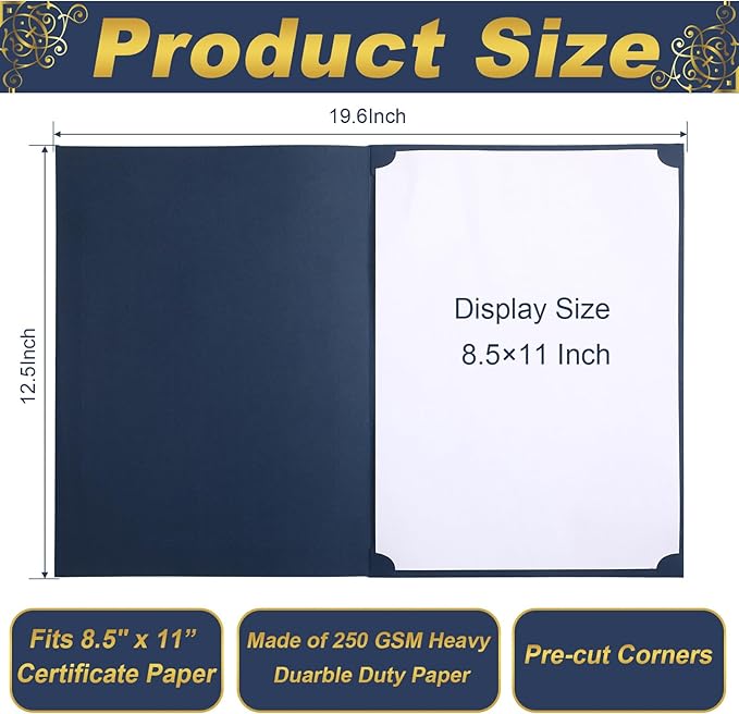 Fainne 120 Packs Certificate Holders Bulk, Diploma Covers Gold Foil Border, Document Covers for Letter Size 8.5x11 Award Certificates, Cardstock, Document Papers, Paper Card Stock(Navy Blue)