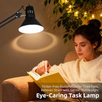 2 Pack LED Desk Lamp Dimmable with Clamp, Eye-Caring Clip on Lights for Home Office, 3 Adjustable Color Temperature, Extra Tall Metal Swing Arm, High Intensity Clamp w/A19 E26 Bulb for Working Reading