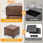 Asense 17 Inch Storage Ottoman Foot Rest,Square Faux Leather Foot Stool,Small Ottoman with Storage,Padded Seat for Entryway,Living Room,Bedroom,Couch,Under Desk,Rust Brown