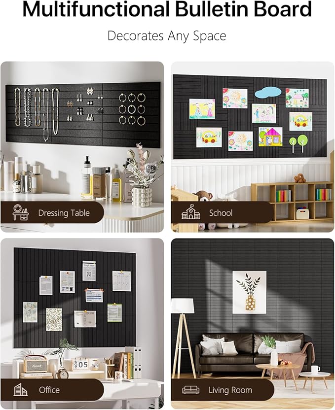 Soundsbay Large Cork Board, 47"x35" Slat Bulletin Board Alternative, 12-Pack Cork Boards for Walls, 60 Adhesive Tabs, Felt Wall Tiles for Home Office Classroom Pin Board