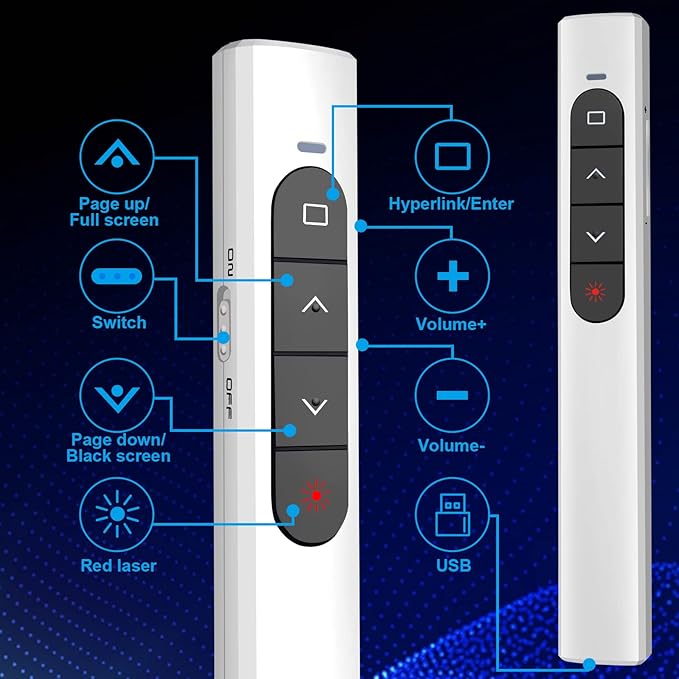 Presentation Clicker Wireless Presenter Remote with Hyperlink & Volume Remote Clicker for PowerPoint Office Classroom Presentation Remote Control Pointer Slide Advancer (Battery Included)