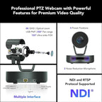 NEARITY V410 NDI PTZ Camera, 2K 10x Hybrid Zoom Video Conference Webcam, AI-Powered Noise Cancellation, 4 Preset Positions, 350° Pan&60° Tilt, 120° FOV, Remote Control for Zoom/Teams/Google Meet