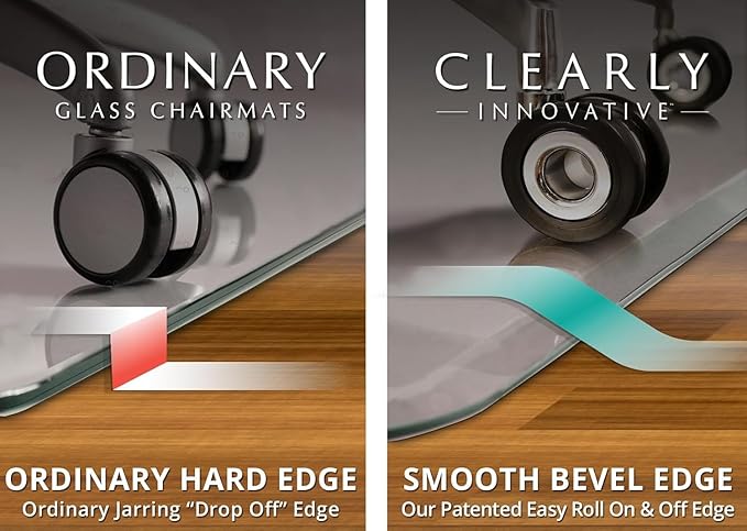 Exclusive Beveled Edge Glass Chair Mat for a Smooth Glide and Easy Roll On/Off by Clearly Innovative, Ultimate Office Chair Mat for Carpet or Hardwood Floor, 42x42