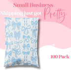 Pretty Package Store 10x13 Designer Poly Mailer 100 Pack Heavy Duty Waterproof Self Seal Shipping Bags for Small Business Large Mailing Envelopes Bulk Tear Resistant Packaging Blue Bows