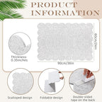 Mooliwe Scalloped Felt Bulletin Board 36 x 24 Inches Foldable Light Gray Pin Cork Board Alternative for Wall, 3' x 2' Trifold Picture Vision Self Adhesive Bulletin Decorative