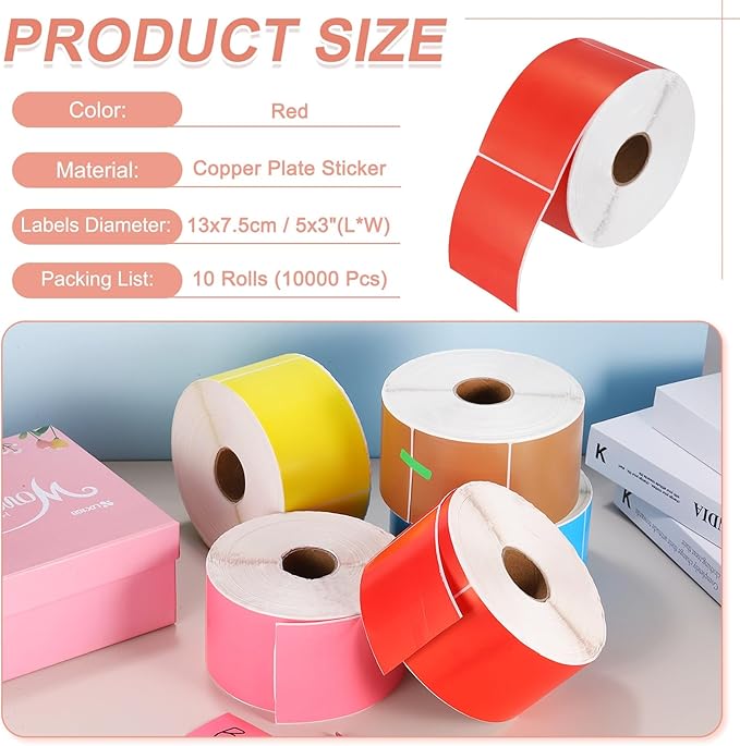 PATIKIL 1000Pcs Colored Coding Labels Stickers, 5x3 Inch Rectangle Inventory Stickers Self Adhesive Tags for Office Business Inventory Management Product Labeling Home Decor, Red