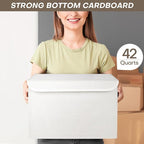 Bagnizer Large 17" 42 Quarts Collapsible Stackable Storage Bins with Lids [3-Pack] Foldable Fabric Linen Storage Boxes Cube, Closet Organizer Baskets with Label (16.7 x 12 x 12, White)