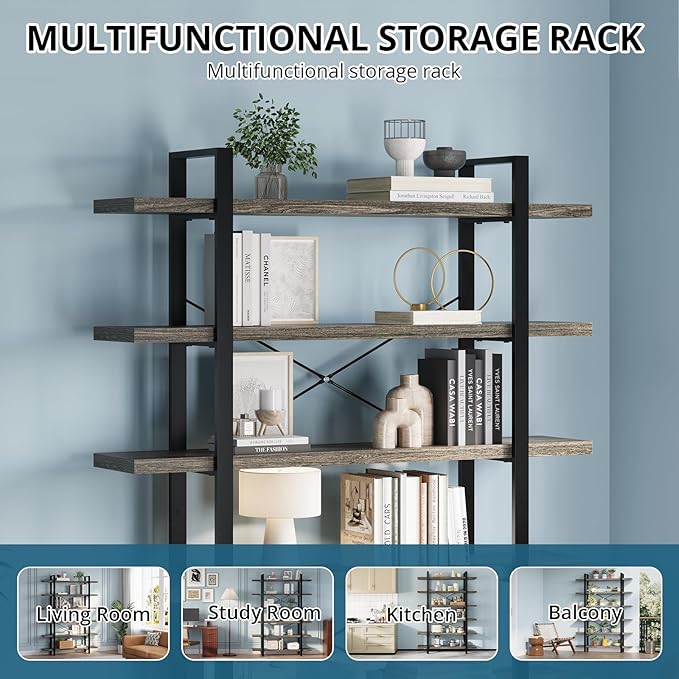 FURSUN Heavy Duty 5 Tier Bookcase, 70-in Tall Industrial Modern Large Bookshelf, Wood Farmhouse Bookcases Book Shelves and Metal Frame for Office, Bedroom, Living Room, Grey