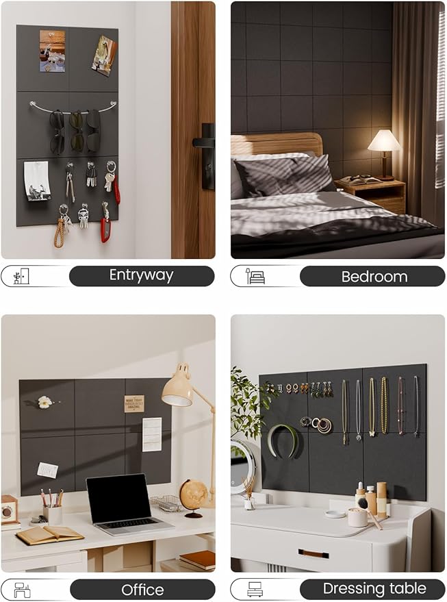 Fluxynara Felt Bulletin Board Tiles -28"x18" Cork Board Alternative for Office Decor, Push Pin Board Wall Organizer 6-Pack - Charcoal Gray