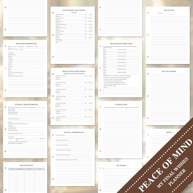 Lanpn End of Life Binder Organizer Death Planner 8.5"x11", Final Wishes & Estate Document Folder with 8 Dividers & 10 Letter Size Binder Pockets, Before Death Life Plan When I Die Journal Book
