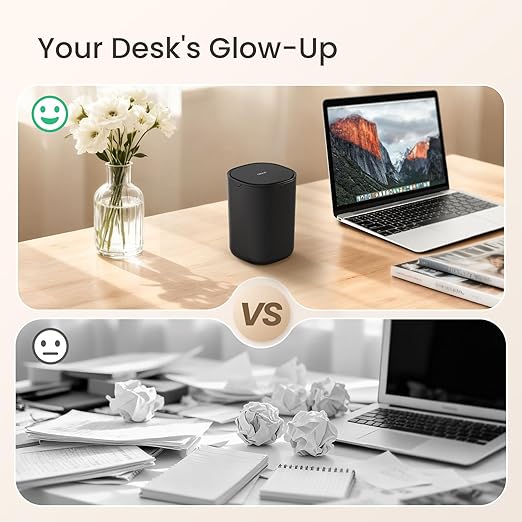 Cesun Mini Desktop Trash Can with Swing Lid, 0.4 Gallon Small Desk Trash Can, Countertop Wastebasket, Modern Tiny Tabletop Bin for Home Office, Makeup Area, or Car Interior (Black)