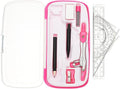 PATIKIL Geometry Precision Tool Set, 11 Pcs Geometry Set Compass Tool with Shatterproof Storage Box Rulers Math Compass Kit for Math Drafting Supplies, Rose Red(Style 2)