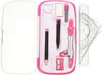 PATIKIL Geometry Precision Tool Set, 11 Pcs Geometry Set Compass Tool with Shatterproof Storage Box Rulers Math Compass Kit for Math Drafting Supplies, Rose Red(Style 2)