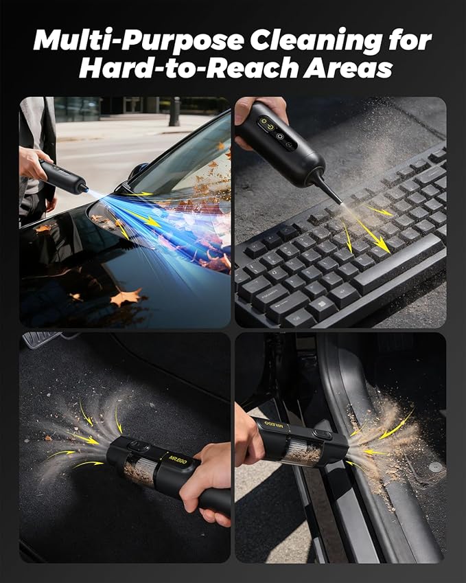Mr.ego Car Vacuum Cleaner – Cordless Handheld Vacuum High Power with 20000Pa Suction, 4-in-1 Portable Vacuum Cordless, LED Light, Mini Vacuum Cleaner for Car, Office Desk & Home