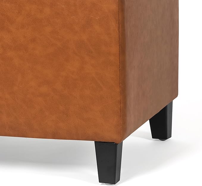Adeco 17.7" Leather Cube Storage Orange Ottomans for Living Room