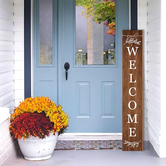 Welcome Porch Sign Decor Wooden Hanging Sign Door Porch Standing Decorative Signs Plaques for Front Door Farmhouse Outdoor Indoor Welcome Sign 47.2"H（brown）