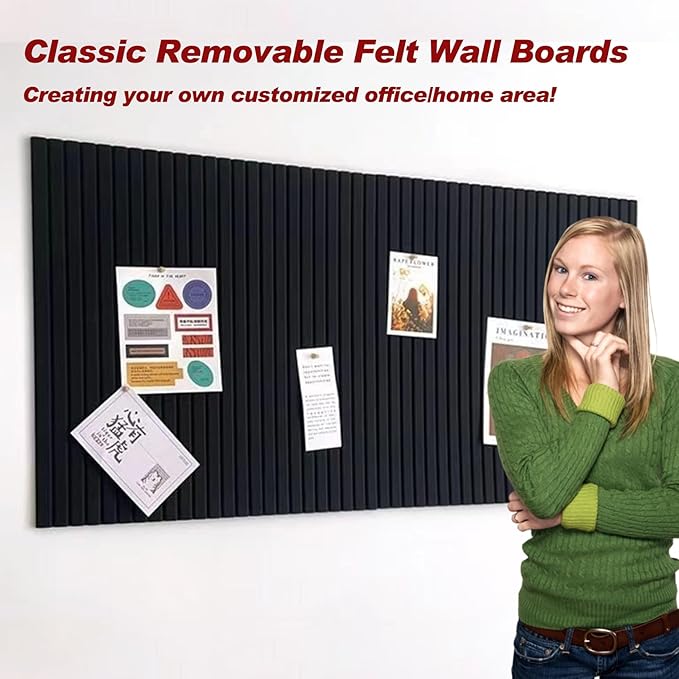Large Felt Wall Tiles Cork Boards for Office Cubicle, 47"x35" Felt Bulletin Board Tiles Pin Board for Walls Home Decor, Noise Reduction Boards Panels for Photos Memos, 12-Pack, Black