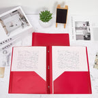 Lincia 100 Pcs Plastic Folders with Pockets and Prong Folders with Prongs 2 Pockets for Office, School for Students, Teachers, Office Workers(Red)