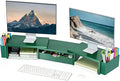 Spacrea Metal Desk Organizers and Accessories, Dual Monitor Stand Riser with Drawer and 2 Pen Holders, Desk Accessories & Workspace Desktop Organizers for Office Supplies (Dark Gree)