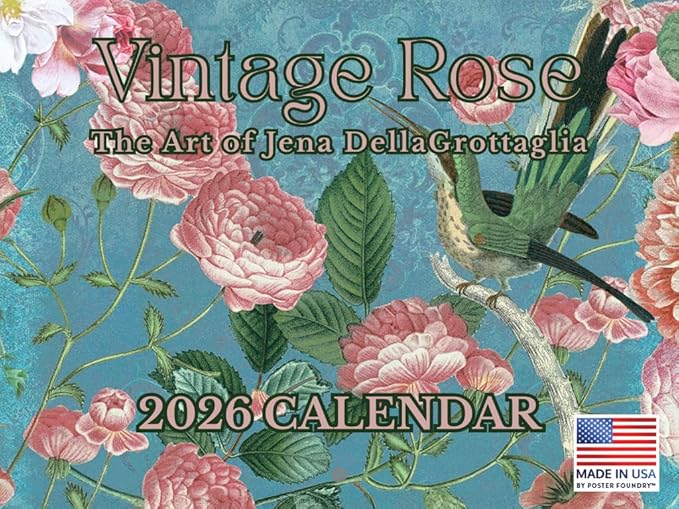 Vintage Rose Calendar 2026 by Jena DellaGrottaglia Monthly Wall Calender 12 Month | American Made In The USA