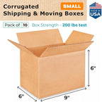 Small Moving & Shipping Boxes 9x6x6 inches (10-Pack) - Extra Strength 200 lb vs Regular - Corrugated Boxes for Packaging for USPS/FEDEX - Moving Box Heavy Duty - Cartons Box by IDL Packaging
