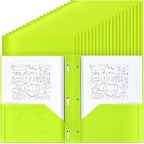 Lincia 100 Pcs Plastic Folders with Pockets and Prong Folders with Prongs 2 Pockets for Office, School for Students, Teachers, Office Workers(Fluorescent Green)