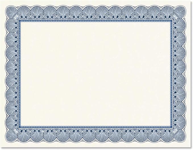 Elite Blue & White Parchment Certificate Papers - Pack of 100, Laser Printer Compatible, for Office, Business Awards, Graduation, School Diplomas, 8-1/2" x 11" on 60 lb. Text Stock