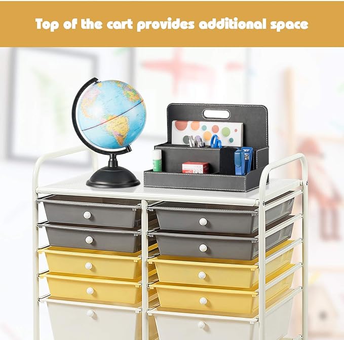 Giantex 12 Drawer Rolling Storage Cart Tools Scrapbook Paper Office School Organizer (Yellow)