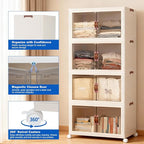GCCSJ 480QT Stackable Storage Bins with Lids, 120Gal Extra Large Collapsible Storage Box with Wheel, Plastic Storages with Transparent Door for Home Bedroom Kitchen Garage, White