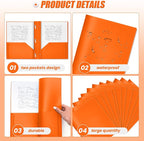 Lincia 100 Pcs Plastic Folders with Pockets and Prong Folders with Prongs 2 Pockets for Office, School for Students, Teachers, Office Workers(Orange)