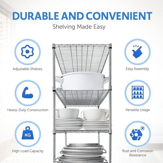 4000 LBS Heavy Duty Metal Shelving Unit – 36x18x76 NSF 5-Tier Wire Rack with Wheels, Adjustable Garage Storage Shelves, Chrome Wire Shelving for Kitchen, Warehouse, Bakers Rack – Crescent