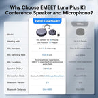 EMEET Conference Speaker and Microphone w/8+1 Mics, 360° Voice Pickup, Noise Reduce, Bluetooth/USB/Dongle Speakerphone for 14 People w/Daisy Chain for 25, Compatible w/Leading Platforms, 2025 Version